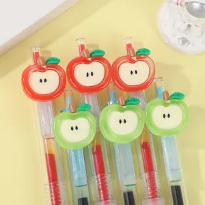 Cute apple pendant gel pens with quick-drying black ink, stylish student stationery set.