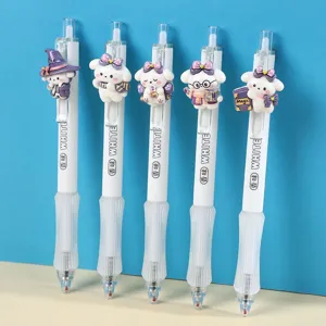 Cute purple bow puppy gel pens set, scented press pens with cartoon pendant for school stationery.