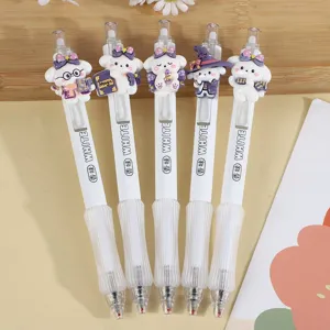 Cute cartoon rabbit gel pens set, scented click pens with 3D pendant, black ink stationery.