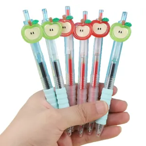 Cute apple pendant gel pens for students, smooth writing press type black red ink stationery.