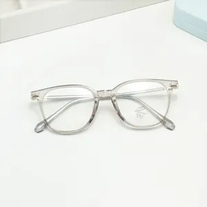 Detailed shot of lightweight clear vintage anti-blue light glasses frame, square shape.