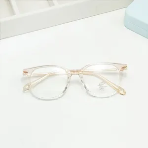 Ultralight TR retro clear frame anti blue light glasses detail shot, minimalist style.