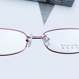 Women metallic full frame eyeglasses, elegant small business pink optical eyewear.