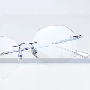 Puur Titanium Montuurloze Designer Brillengestelle Unisex Groot Metalen Brillenframe Diamantsnede Bijziendheid Optische Brillen