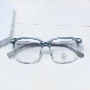 Stylish anti-blue light square optical glasses frame with gradient blue TR90 material.