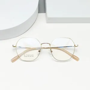 Retro polygon Titan Brille Fassung klare Gläser optische Brille für den täglichen Gebrauch