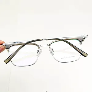Unisex browline glasses frame half-rim metal acetate lightweight optical eyewear.