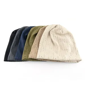 Breathable hollow knit slouchy beanie cap spring summer casual comfortable solid color hats
