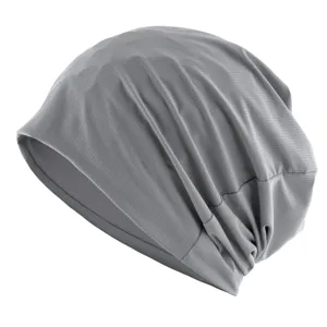 Breathable mesh cooling beanie for men, lightweight grey sports cap, quick-dry running gear.