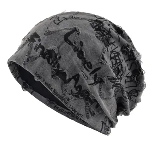 Bonnet slouchy imprimé lettres effet usé pour hommes et femmes, chapeau de loisir automne.