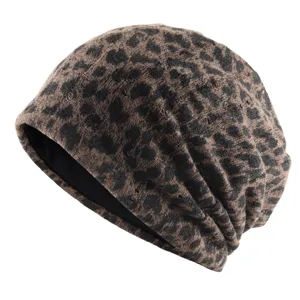 Chapeau Bonnet Tricoté Imprimé Léopard Mode Femme Fin Slouchy Pullover Cap Casual Streetwear Coiffe Quotidienne
