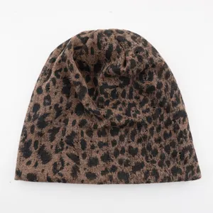 Bonnet slouchy en tricot motif léopard, chapeau pull décontracté femme printemps été.