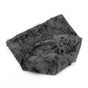 Distressed letter print fleece lined beanie hat detail, autumn winter warm knit head wrap.