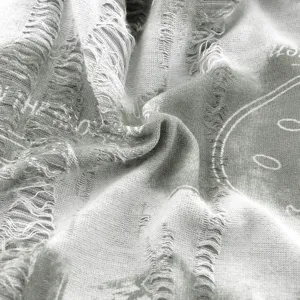 Detailed view of American wasteland style distressed knit beanie fabric with frayed edge texture.