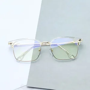 Montura de gafas vintage browline con TR90 claro y medio marco de metal para hombres.