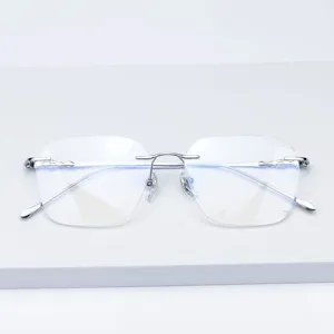Monture de lunettes design sans cadre en titane pur grand métal coupe diamant optique