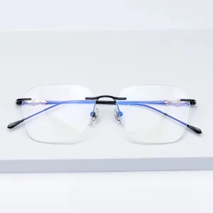 Monture de lunettes sans cadre en titane pur grand design élégant métal diamant coupe