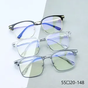 Hombres Vintage TR90 Metal Semialcance Monturas de Gafas Ópticas Gafas de Prescripción de Miopía Retro Cuadrado Montura