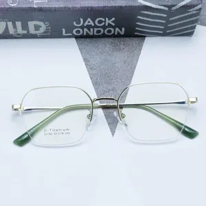 Montatura per occhiali retrò poligonale semi-montatura in titanio, ottica anti-luce blu.