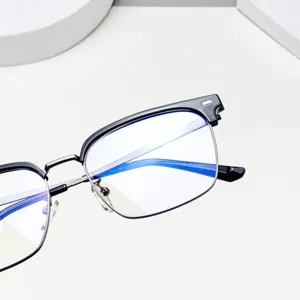 Classic browline anti-blue light glasses frame for men, lightweight prescription ready.