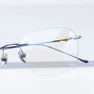 Monture de Lunettes Sans Monture en Titane Pur Hommes Femmes Lunettes Optiques Taille Diamant Designer Vintage Monture Métal