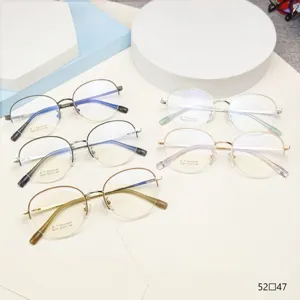 Montatura per Occhiali Tonda Semi-Rimless in Lega di Titanio Occhiali da Vista Retro Moda Montatura in Metallo