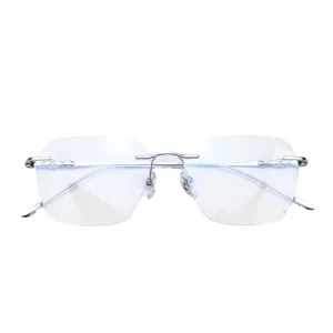 Lunettes sans monture en pur titane pour hommes et femmes, grands verres optiques carrés.
