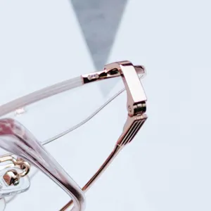 Montatura per occhiali retrò poligonale semi-montatura in metallo oro rosa anti luce blu