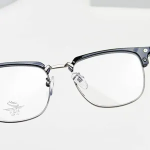 Classic half-frame eyeglasses frame with metal rim and anti-blue light demo lenses for daily wear.