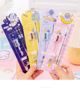Astronaut stationery set for kids, cute pencil ruler eraser sharpener 5-piece school supply gift.