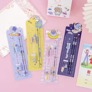Cute astronaut stationery set including pencils ruler eraser and sharpener for kids students