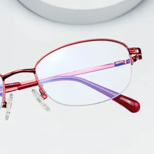 Red metal half frame glasses for women oval prescription optical eyewear main view