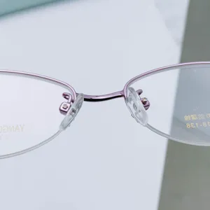Women optical glasses frame oval half rim metal purple eyeglasses with clear nose pads main