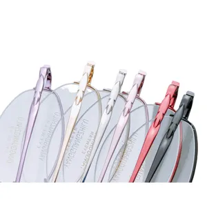 Women electroplated metal optical frames oval semi-rimless fashion reading glasses main view
