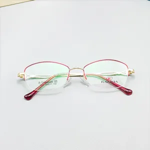 Classic half-rim oval business glasses frame, elegant red and gold titanium optical frame.