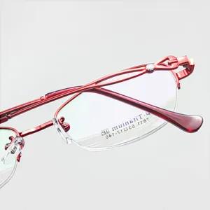 Classic semi-frame oval reading glasses frame red metal prescription eyewear for women