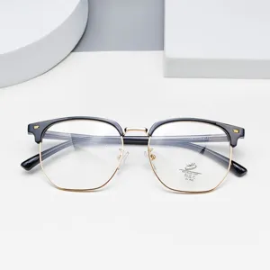 Classic multi-sided half-frame anti-blue light glasses with stylish black and gold design.