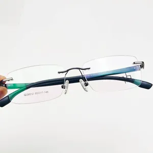 Occhiali da Vista Rimless da Uomo Affari Metallo Leggero Acciaio Plastica Anti Luce Blu Grande Montatura