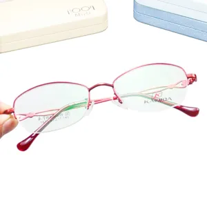 Classic semi-rimless oval glasses frame for women business optical prescription reading.
