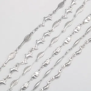 Stainless Steel DIY Jewelry Making Chain Links Tennis Racket Dolphin Leaf Bowtie Patterns For Necklace Bracelet Handmade Craft Components