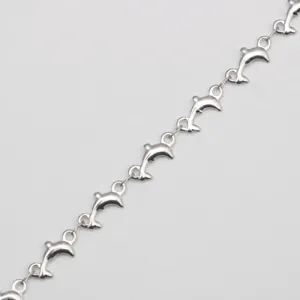 Stainless steel DIY dolphin chain link, width 6mm, high quality jewelry making accessory material.