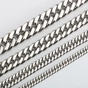 Acier Inoxydable Chaîne Gourmette au Mètre Heavy Metal Maille Cubaine pour Fabrication de Bijoux DIY Collier Sac Accessoire Bandoulière Remplacement