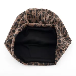 Bonnet slouchy imprimé léopard femme, chapeau pull léger tendance automne printemps.