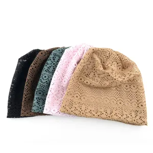 Summer hollow knitted slouchy beanie for women, breathable casual thin pullover cap details.