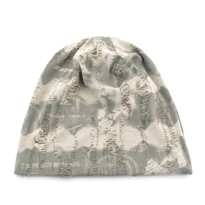 American wasteland style distressed knit beanie, cool casual trendy cold hat for daily wear.