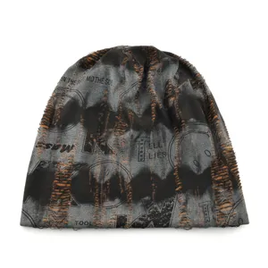 American vintage grunge beanie hat for men and women, cool distressed knit pullover cap.
