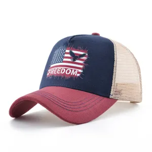 Vue détaillée de la casquette trucker en mesh élégante avec imprimé aigle pour le plein air.