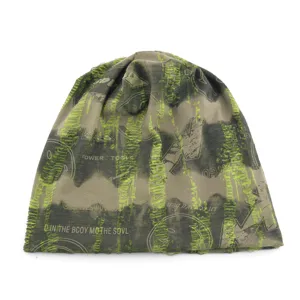 Mens streetwear distressed slouchy beanie hat casual fashion graphic knit warm cap