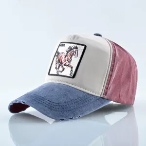 Unisexe Vintage Animal Brodé Patch Mesh Trucker Hat Coton Polyester Respirant Extérieur Sport Casquette de Baseball