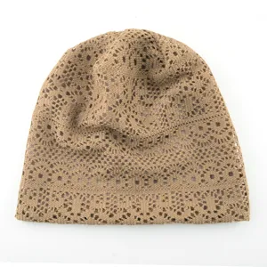 Summer breathable hollow mesh knit beanie hat casual slouchy cap for women daily wear